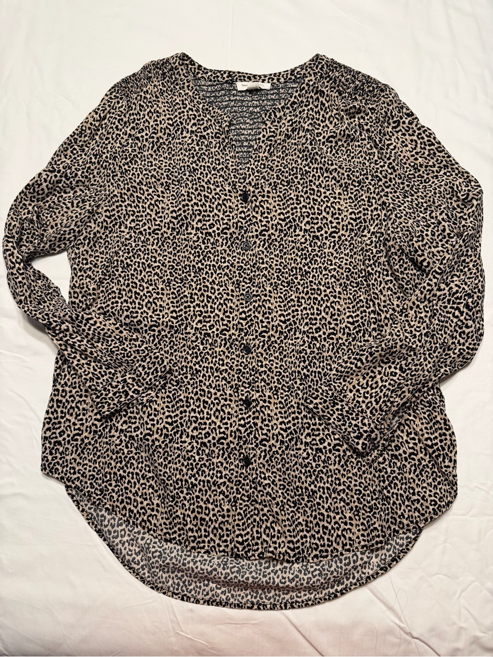 beachlunchlounge Leopard Print Button-Down Top - Beige and Black